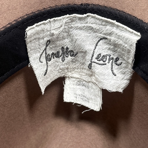 Janessa Leone Wool Felt Leather Trim Brown Fedora Made in USA Womens Small - Picture 9 of 9